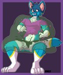 assisted_exposure athletic_wear bottomwear bulge clothed clothing dissolving_clothing erection gym_bottomwear gym_shorts male shorts slime solo underwear kingdraws ferdinand_the_folf canid canine canis fox hybrid mammal wolf