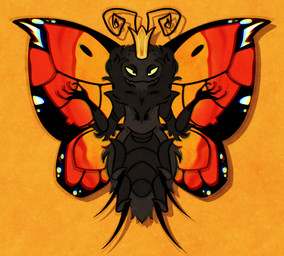 2_antennae 4_legs 4_wings antennae_(anatomy) anthro arthropod_abdomen black_antennae black_body crown emoji_description eyespots front_view headgear insect_wings jagged_mouth lepidopteran_wings male markings mouth_closed multi_wing multicolored_wings orange_background orange_wings quadruped ruff simple_background solo spread_wings wings yellow_sclera m11quda disney hoppers_(disney) pixar titus_(hoppers) arthropod butterfly insect lepidopteran 2026 digital_drawing_(artwork) digital_media_(artwork) flat_colors hi_res