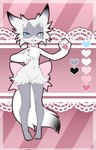 anthro black_tail_tip black_tipped_ears blue_eyes bow_ribbon bow_tie cheek_tuft claws collar cute_fangs dipstick_tail facial_markings facial_tuft female fluffy fluffy_tail fur grey_legs head_markings heart_eyed heart_tag leg_tuft long_tail markings mask_(marking) navel pawpads paws pink_claws raised_paw skinny_female solo tail tail_markings thigh_tuft tuft white_body white_fur wide_hips loreking nintendo pokemon tia_(blackroseleafy) generation_9_pokemon meowscarada pokemon_(species) hi_res