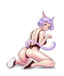 barely_visible_genitalia barely_visible_pussy butt clothed clothing female footwear genitals hair looking_back pink_eyes purple_ears purple_hair purple_tail pussy shoes simple_background skimpy smile sneakers solo spread_legs spreading tail white_background rorero final_fantasy final_fantasy_xiv square_enix animal_humanoid cat_humanoid felid felid_humanoid feline feline_humanoid humanoid mammal mammal_humanoid miqo'te