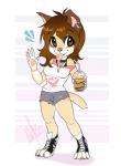 4_toes 5_fingers anthro biped brown_eyes brown_hair clothed clothing feet female fingers hair pink_nose simple_background solo standing toes wolflady nintendo the_legend_of_zelda danika_(wolflady) canid canine canis domestic_dog mammal 2019 digital_media_(artwork)