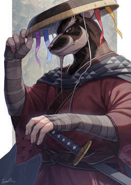 clothing eyebrows fur hat headgear headwear katana kemono looking_at_viewer male melee_weapon solo sword weapon ponzu_tas teenage_mutant_ninja_turtles master_splinter mammal murid murine rat rodent hi_res portrait