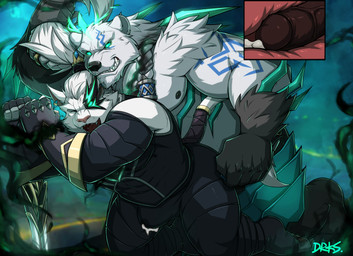 anal anal_penetration angry angry_sex bareback biceps big_muscles bodily_fluids bottomwear claws clothed clothing controlled cum cum_in_ass cum_inside defeat defeat_sex defeated duo eye_patch eyewear from_behind_position fur genital_fluids genitals hair internal internal_anal male male/male muscular nipples nude pecs penetration penis sex tight_clothing topwear white_body white_fur drks league_of_legends riot_games tencent rengar_(lol) volibear bear felid lion mammal pantherine ursine absurd_res hi_res