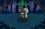 black_hair clothing female forest fur green_body green_eyes green_fur hair mammal milkis2000 plant rodent school_uniform sciurid solo tentacles tree tree_squirrel uniform young