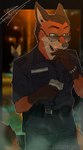 anthro brown_hair cigarette claws clothed clothing countershade_face countershade_fur countershading eyewear fingers fur green_eyes hair male money orange_body orange_fur smoking solo sunglasses tail raccoondouglas disney zootopia nick_wilde canid canine fox mammal red_fox true_fox absurd_res hi_res