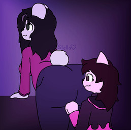 abstract_background anthro assisted_exposure big_butt black_hair bottomless bottomless_anthro bottomless_female bottomwear bottomwear_down bottomwear_pull breasts breath brown_eyes brown_hair butt butt_jiggle cheek_tuft clothed clothed_anthro clothed_female clothing clothing_pull collar cute_fangs digit_ring duo engagement_ring face_in_ass facial_tuft fangs female female/female fluffy fluffy_hair from_behind_position fur glistening glistening_butt green_eyes grey_highlights grin hair happy highlights_(coloring) hood hoodie huge_butt jewelry jiggling leaning_on_table long_hair looking_at_another looking_at_partner looking_back looking_back_at_another looking_back_at_partner musk panting pants pants_down pants_pull pantsing partially_clothed partially_clothed_anthro partially_clothed_female pink_body pink_clothing pink_fur pink_sweater pink_topwear pulling_pants_down purple_bottomwear purple_clothing purple_hoodie purple_pants purple_topwear rear_view sex short_tail smile surprised sweater tail tail_motion tailwag teeth three-quarter_view topwear tuft undressing_another wavy_hair white_body white_fur couldbestella marie_(couldbestella) starry_(couldbestella) bear domestic_cat felid feline felis mammal polar_bear ursine animated aunt_(lore) aunt_and_niece_(lore) incest_(lore) niece_(lore)