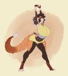 anthro big_breasts braided_tail breasts clothing dreadlocks female gloves handwear huge_breasts solo tail thick_thighs wunp ailurid canid canine dhole hybrid mammal red_panda absurd_res hi_res