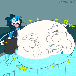 anthro blue_body blue_eyes blue_fur cloak clothing endosoma female female_prey fur hood hooded_cloak male male_pred oral_vore partially_submerged safe_vore vore water white_body white_fur willing_pred willing_prey dirtymac aquatic cetacean dolphin domestic_cat felid feline felis fish mammal oceanic_dolphin orca shark toothed_whale 1:1 absurd_res hi_res