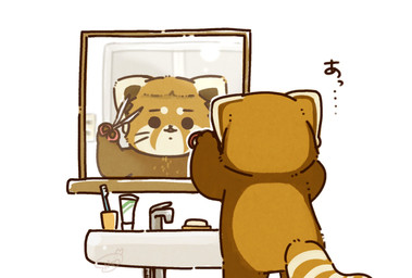 black_eyes black_nose brown_body chibi dot_eyes feral scissors simple_eyes solo shi_nominmin ailurid mammal red_panda 2023 hi_res