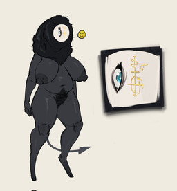 1_eye big_breasts big_pubes biped blue_eyes body_writing breasts facial_markings female forehead_markings genitals hair head_markings highlights_(coloring) looking_at_viewer markings nipples not_furry pubes pubes_exposed sharp_tail simple_background slightly_chubby smile smiley_face solo tail thick_thighs wide_hips writing_on_face writing_on_forehead perfecthorizon humanoid unknown_species colored colored_sketch digital_drawing_(artwork) digital_media_(artwork) hi_res sketch