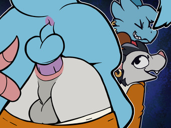 anal anal_penetration anthro anus backsack balls butt duo ear_piercing genitals gynomorph gynomorph/gynomorph intersex intersex/intersex penetration piercing prehensile_tail rear_view tail tail_wrapped_around_leg otterjunk drake_(cobalt_core) riggs_(cobalt_core) american_opossum kobold mammal marsupial scalie virginia_opossum 2026 4:3 absurd_res hi_res