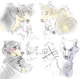 blush cheek_tuft duo facial_tuft feral feralized flower fur grey_body grey_fur group heart_symbol muzzle_(object) muzzled plant simple_background sleeping sound_effects tuft vowelless vowelless_sound_effect white_background zzz deygira-blood beastars haru_(beastars) legoshi_(beastars) canid canine canis domestic_rabbit dwarf_rabbit lagomorph leporid mammal oryctolagus rabbit wolf 2020