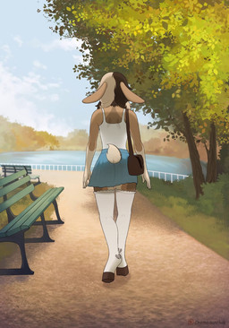 anthro biped blonde_hair blue_eyes bodily_fluids bottomwear breasts brown_body brown_fur clothed clothed_anthro clothed_female clothing clothing_lift exposed female fur genital_fluids hair legwear moisture penetration rear_view sex_toy sex_toy_in_vagina sex_toy_insertion sex_toy_under_clothing skirt skirt_lift solo stockings underwear upskirt vaginal vaginal_fluids vaginal_penetration vibrator vibrator_in_vagina vibrator_under_clothing walk_cycle walking wind chemodanchik mocha_(raveger) deer mammal animated hi_res no_sound short_playtime webm