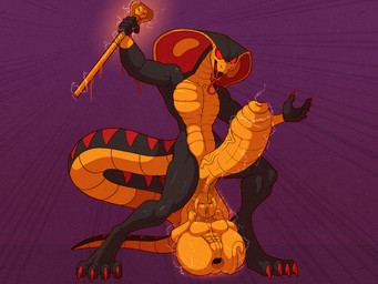 absorption_vore after_vore anthro anus athletic athletic_male ball_vore big_breasts big_butt big_penis black_body black_scales body_outline breasts butt claws cock_vore dominant dominant_male duo electricity female female_prey foreskin forked_tongue genitals huge_penis magic male male/female male_pred multicolored_body multicolored_scales nude_anthro nude_male penile penis red_claws red_eyes scales scepter thick_thighs tongue tongue_out two_tone_body two_tone_scales vein veiny_penis vore wide_hips yellow_body yellow_scales spazman disney disney's_aladdin jafar_(disney) mirage_(disney) cobra domestic_cat felid feline felis legged_snake mammal reptile scalie snake hi_res