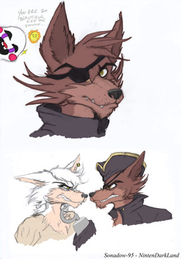 angry anthro ear_piercing female glaring hook looking_at_viewer machine male piercing pirate smile sun nintendarkland five_nights_at_freddy's five_nights_at_freddy's_2 scottgames foxy_(fnaf) funtime_foxy_(fnaf) mangle_(fnaf) marionette_(fnaf) animatronic canid canine fox humanoid mammal robot absurd_res hi_res