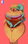 anthro big_breasts bottomless bread breasts burger cheese clothed clothing dairy_products duo eyes_closed female food genitals grabbing_from_behind krabby_patty lettuce lips male plant pussy sandwich_(food) sesame_seeds simple_background thick_lips vegetable razter nickelodeon spongebob_squarepants squidward_tentacles cephalopod coleoid food_creature humanoid marine mollusk octopodiform hi_res