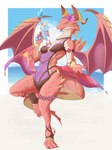 3_fingers 3_toes anthro breasts claws clothed clothing feet female fingers horn membrane_(anatomy) membranous_wings red_body red_scales scales smile swimwear tail toes wings konayu_craft cygames dragalia_lost european_mythology mythology nintendo brunhilda_(dragalia_lost) dragon mythological_creature mythological_scalie scalie western_dragon absurd_res hi_res