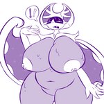 anthro areola big_breasts bodily_fluids breasts claws erect_nipples female horn huge_breasts nipples purple_body slightly_chubby slightly_chubby_female solo sweat wide_hips vvmilotic nintendo pokemon amethyst_starlight bat generation_7_pokemon legendary_pokemon lunala mammal pokemon_(species) 1:1 hi_res monochrome purple_and_white