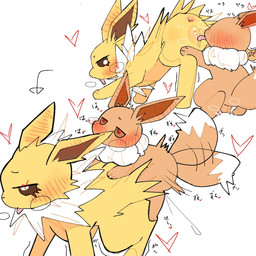 ambiguous_penetration animal_genitalia animal_penis blush canine_genitalia canine_penis censor_bar censored_genitalia censored_penis censored_vulva cunnilingus ear_blush female feral feral_on_feral feral_penetrated feral_penetrating from_behind_position genitals heart_symbol male male/female mounting oral penetration penis perching_position sex tail tail_motion tailwag text vaginal young young_feral young_male sakaniyame nintendo pokemon eevee eeveelution generation_1_pokemon jolteon pokemon_(species) 1:1 censored hi_res