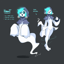 :3 ^_^ anthro clothed clothing eyes_closed floating floating_hands grey_background hair long_sleeves male partially_clothed shadow simple_background smile solo standing text kilinah hawnt_(kilinah) ghost spirit colored english_text hi_res model_sheet