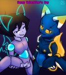 anthro duo female genitals glowing looking_at_viewer machine mascot nipples on_one_leg presenting presenting_pussy pussy simple_background standing text e-rar403 e621 esix robonya animal_humanoid cat_humanoid domestic_cat felid felid_humanoid feline feline_humanoid felis humanoid mammal mammal_humanoid robot english_text