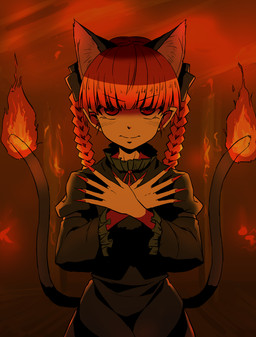 2_tails 4_ears braided_hair clothed clothed_female clothed_humanoid clothing colored_nails dress eyebrow_through_hair eyebrows female fingernails fire flaming_tail green_clothing green_dress hair humanoid_pointy_ears long_fingernails looking_at_viewer multi_ear multi_tail nails pigtails pointy_and_animal_ears pointy_ears red_eyes red_fingernails red_hair red_nails sharp_fingernails sharp_nails smile solo tail translucent translucent_hair twin_braids twintails_(hairstyle) kusiyan asian_mythology east_asian_mythology japanese_mythology mythology touhou rin_kaenbyou animal_humanoid cat_humanoid felid felid_humanoid feline feline_humanoid humanoid mammal mammal_humanoid nekomata yokai 2020 portrait three-quarter_portrait