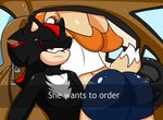 anthro bent_over black_body black_fur brown_body brown_fur car_interior drive-thru driving duo female fur humor looking_at_viewer male male/female ordering_food rear_view scut_tail selfie short_tail sitting tail vehicle soulyagami64 he_wants_to_order sega sonic_the_hedgehog_(series) shadow_the_hedgehog vanilla_the_rabbit eulipotyphlan hedgehog lagomorph leporid mammal rabbit meme