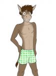 3:4 anthro asinus boxers_(clothing) braces button_boxers button_underwear clothed clothing donkey equid equine fuze hi_res jacques_(texnatsu) male mammal simple_background solo texnatsu topless underwear white_background