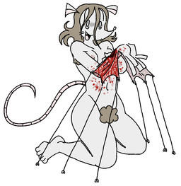 anthro blood bodily_fluids body_hair brown_hair eye_bags female gore gore_focus grey_body hair hook pubes solo whiskers wire pwnnie ratgore_(pwnnie) mammal murid murine rat rodent
