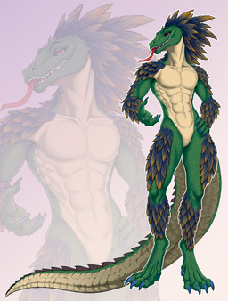 abs anthro biped black_eyes blue_body blue_eyebrows blue_feathers breasts claws eyebrows feathered_body feathers featureless_breasts gradient_background green_body head_feathers long_neck long_tail long_tongue looking_at_viewer male multicolored_body multicolored_feather_hair multicolored_feathers nude prehensile_tongue pupils purple_eyes scales seductive simple_background slit_pupils smile solo standing tail tail_spines teeth tongue tongue_out white_body wide_tail yellow_body yellow_feathers moirah kol_(kolfoxy) crocodile crocodilian dinosaur feathered_dinosaur feathered_scalie hybrid prehistoric_species reptile scalie absurd_res digital_drawing_(artwork) digital_media_(artwork) full-length_portrait hi_res portrait