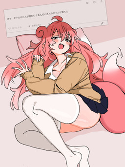 ahoge alternative_fashion animal_ears animal_tail blue_bottomwear blue_clothing blue_skirt blush blush_lines bottomwear breasts brown_clothing brown_topwear cleavage clothed clothhed clothing dipstick_tail eyelashes female fur grey_eyes gyaru hair humanoidized j-fashion legwear long_hair long_nails looking_at_viewer markings open_mouth pillow pink_body pink_fur pink_hair skirt snaggle_tooth solo tail tail_markings tan_body tan_skin thick_thighs thigh_highs topwear white_body white_clothing white_fur white_legwear white_thigh_highs wide_hips anzai_teachco nintendo pokemon gyaru_slowpoke_(shin_no_tenpii) generation_1_pokemon humanoid pokemon_(species) pokemon_humanoid slowpoke tailed_humanoid hi_res