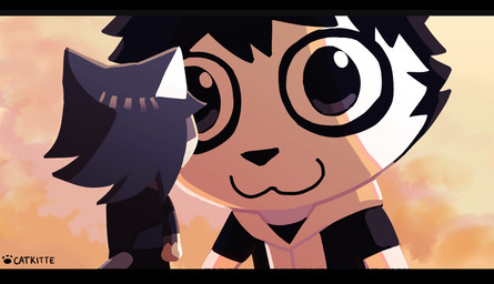 anthro big_eyes black_bars clothing duo hair jacket looking_down looking_down_at_partner male tail topwear catkitte did_you_want_to_talk tomodachi_life bonehand_(catkitte) panda_(catkitte) bear domestic_cat felid feline felis giant_panda mammal 2025 digital_drawing_(artwork) digital_media_(artwork) hi_res letterbox meme signature