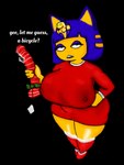 anthro blue_hair bow_ribbon christmas_clothing clothed clothing dialogue dildo erect_nipples eye_roll eyelashes female fur gift hair holidays jewelry legwear nipple_outline nipples sarcasm sex_toy shes slightly_chubby solo stockings text uraeus yellow_body yellow_fur yellow_inner_ear jojispoon44 animal_crossing christmas nintendo ankha_(animal_crossing) felid mammal alpha_channel digital_media_(artwork) english_text hi_res