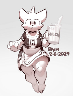 :3 anthro biped blush blush_lines clothing container cup female female_anthro front_view fur holding_container holding_cup holding_object looking_at_viewer maid_uniform milk milk_in_cup monotone_background monotone_body monotone_fur simple_background solo text uniform white_background white_body white_fur aymbord girlkisser_(melodynotmel) silly_cat_(mauzymice) domestic_cat felid feline felis mammal 2024 dated digital_drawing_(artwork) digital_media_(artwork) german_text hi_res signature translated