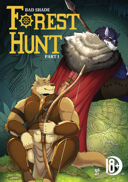 age_restriction anthro arrow_(weapon) blue_body blue_fur blue_hair bottomwear bow_(weapon) brown_nose cape clothed clothed_anthro clothed_male clothing duo eye_patch eyewear fur hair loincloth male male/male melee_weapon polearm quiver_(object) ranged_weapon scar sitting smile spear tan_body tan_fur text weapon shade_the_wolf ark_(shade) cobb_(shade) canid canine canis mammal wolf comic cover cover_art cover_page english_text hi_res