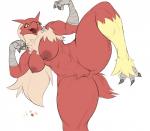 anthro beak blaziken breasts chest_tuft crotch_tuft curvy_figure danonymous female generation_3_pokemon genitals hi_res leg_markings markings muscular muscular_anthro muscular_female neck_tuft nintendo nipples open_beak open_mouth pokemon pokemon_(species) pussy scuted_arms scutes simple_background socks_(marking) solo thick_thighs tuft voluptuous white_background wide_hips yellow_sclera