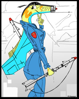 abstract_background aircraft anthro black_border border breasts female flight_suit gesture hand_gesture holding_missile holding_object holding_weapon looking_back machine missile number_on_body side_view smile solo standing v_sign vehicle weapon daleks2377 aeromorph living_aircraft living_machine living_vehicle digital_drawing_(artwork) digital_media_(artwork) hi_res signature