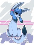 abstract_background ambiguous_gender feral looking_at_viewer looking_back sitting solo ghostar656 nintendo pokemon eeveelution generation_4_pokemon glaceon pokemon_(species) absurd_res hi_res