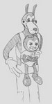 2_horns 4_fingers ambiguous_gender anthro baby_carrier bald bared_teeth biped bottomwear carrying_another carrying_partner cheek_spots clothed clothing crossed_arms dark_body dark_fur dark_nose dark_shoes duo fingers fleischer_style_toon footwear frown fur gloves hand_on_hip handwear head_horn horn humanoid_hands larger_anthro larger_male light_clothing light_gloves light_handwear male narrowed_eyes noseless pants pie_cut_eyes plantigrade scowl shoes simple_background size_difference smaller_ambiguous smaller_humanoid smile snout standing suspenders teeth three-quarter_view toony topless whisker_spots white_background white_clothing white_gloves white_handwear tabbyseraph bendy_and_the_ink_machine bendy_the_dancing_demon boris_the_friendly_wolf canid canine canis demon demon_humanoid horned_humanoid humanoid mammal wolf 1:2 2017 absurd_res alternate_version_at_source flat_colors graphite_(artwork) greyscale hi_res monochrome traditional_media_(artwork) male_(lore)