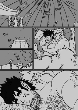 anthro bed duo furniture hairy hug humanoid_pointy_ears male male/male manly muscular muscular_male nipples nude on_bed pointy_ears raining simple_background sleeping tusks water wounded husky92 european_mythology greek_mythology mythology bovid bovine humanoid mammal minotaur orc comic hi_res monochrome multiple_scenes