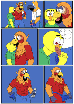 abs anthro beak blue_background clothing erection feathers genitals glans group heart_eyes heart_symbol male male/male multicolored_body multicolored_feathers muscular muscular_anthro muscular_male pecs penis simple_background speedo swimwear trio yellow_body yellow_feathers ciel-wolf nickelodeon the_casagrandes the_loud_house paco_(the_casagrandes) sergio_(the_casagrandes) walt_loud animal_humanoid avian avian_humanoid bird bird_humanoid canary finch humanoid oscine parrot parrot_humanoid passerine comic