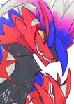 ambiguous_gender anthro blue_body claws feathers fingers open_mouth orange_eyes red_body red_scales scales simple_background solo teeth yellow_sclera fefairy mythology nintendo pokemon ancient_pokemon apex_build_koraidon dragon generation_9_pokemon koraidon legendary_pokemon mythological_creature mythological_scalie paradox_pokemon pokemon_(species) scalie hi_res