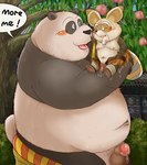 age_difference anthro balls belly big_belly black_body black_nose blush bodily_fluids carrying_another cum detailed_background duo genital_fluids genitals kemono male male/male mature_male navel older_male outside overweight overweight_male penis size_difference white_body norataro dreamworks kung_fu_panda master_po_ping master_shifu ailurid bear giant_panda mammal red_panda 2023 censored