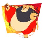 anthro anthrofied belly belly_overhang big_belly bottomwear clothed clothing fur hair kick male moobs obese obese_anthro overweight overweight_anthro overweight_male pants paws ponytail shirt simple_background solo sweatpants t-shirt thick_thighs topwear wide_hips boot_(artist) capcom street_fighter ken_masters canid canine canis mammal wolf 2022 digital_media_(artwork) hi_res