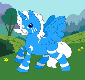blue_body blue_eyes blue_feathers blue_fur blue_horn blue_sky blue_wings day detailed_background feathered_wings feathers female female_feral feral fur grass hooves horn looking_at_viewer mane narrowed_eyes outside plant shrub sky smile solo striped_body striped_fur stripes tail tree unguligrade unicorn_horn white_body white_fur white_mane white_stripes white_tail wings sebdoggo hasbro my_little_pony mythology fan_character equid equine mammal mythological_creature mythological_equine winged_unicorn 2012 aliasing digital_drawing_(artwork) digital_media_(artwork) flat_colors full-length_portrait low_res microsoft_paint_(artwork) portrait