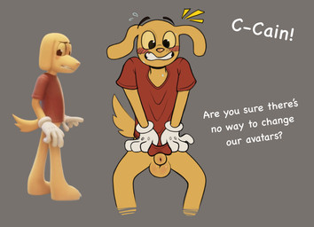 animal_genitalia anthro balls blush blush_lines blush_stickers bottomless clothed clothing embarrassed embarrassing_nudity fully_sheathed fur genitals gloves handwear male red_clothing red_shirt red_t-shirt red_topwear sheath shirt solo t-shirt text topwear white_clothing white_gloves white_handwear yellow_body yellow_fur lunatic_pangolin glitch_productions the_amazing_digital_circus scratch_(tadc) canid canine canis domestic_dog mammal absurd_res english_text hi_res