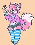 anthro chibi clothing crop_top female fur gesture hoodie legwear pink_body pink_fur shirt solo thigh_highs topwear waving kate360 bella_(snugglefox22) canid canine fox mammal