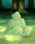 anthro anus balls big_butt butt doll forest genitals grass green_body huge_butt male plant rear_view small_tail smile solo tail thick_thighs tree wide_hips ruffonaut nintendo pokemon substitute_doll animate_inanimate 4:5 hi_res