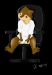 anthro barefoot biped bottomless caught_in_the_act chair clothed clothing covering covering_crotch covering_self embarrassed erection erection_under_clothing feet furniture male office_chair shirt simple_background sitting solo topwear zander_the_raccoon cody_(rocketraccoon) chipmunk ground_squirrel mammal rodent sciurid 2015 source_request