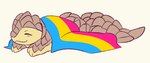 ambiguous_gender bedding blanket feral lgbt_pride pansexual_pride_colors pride_color_blanket pride_colors sleeping smile solo bloowolfy armadillo mammal xenarthran 2024 hi_res